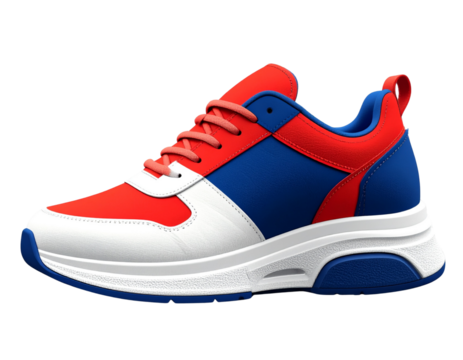 Color Block Running Shoe, 3D Artistic Render, Side Profile, Isolated.