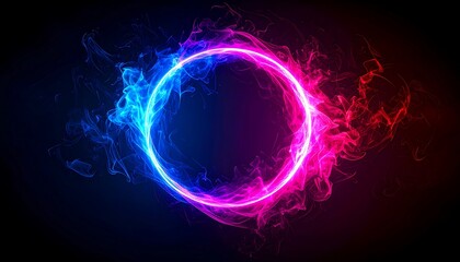 Abstract circle design with vibrant neon colors and smoke-like effects