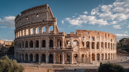 Fototapeta premium Colosseum stands majestically in Rome under a bright blue sky during late afternoon