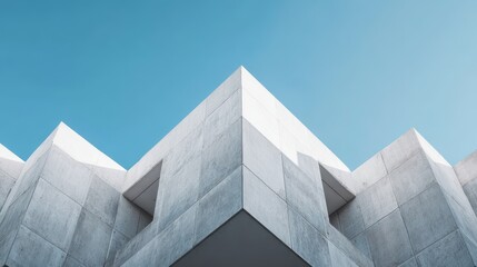 Contemporary architecture showcasing geometric design under a clear blue sky in an urban setting