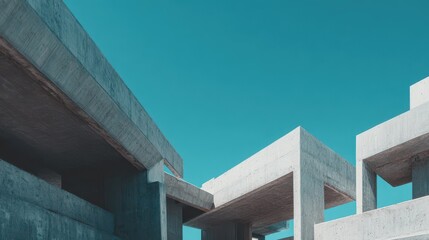 Fototapeta premium Modern architectural design showcasing concrete structures against clear blue sky