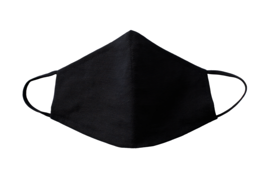 Dark navy face mask,  flat lay view.  Simple, unadorned