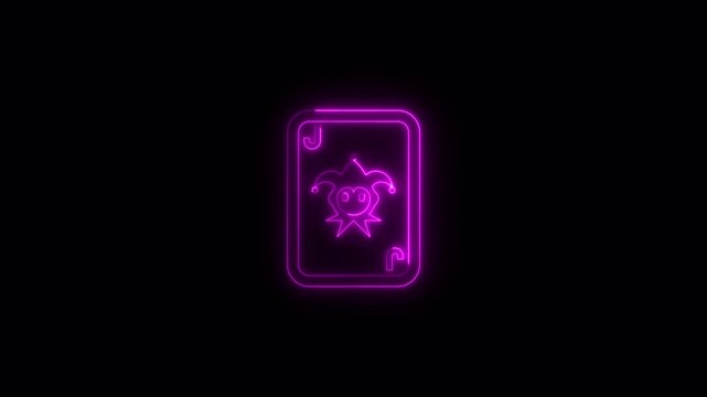 Neon purple joker card glowing against a dark background creating a mysterious and playful atmosphere