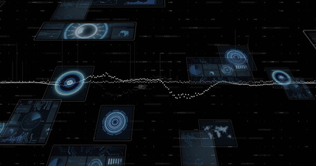 Displaying waveform streaming data on tech dashboard, with floating panels, gauges and charts
