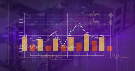 Displaying labeled bars and line chart overlay on automotive plant floor, with inset waveform graph