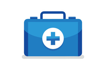 Obraz premium Bright blue medical kit with a white cross symbol on a flat surface