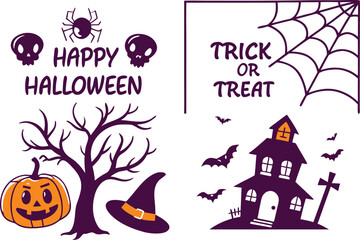 Halloween Icons Pumpkin Haunted House Witch Hat Spider Web Bats Skulls vector