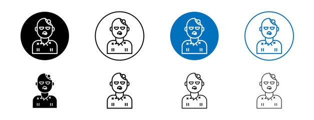 Zombie icons set in black and blue colors on white background