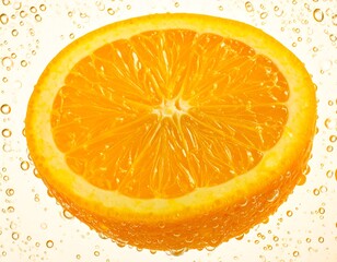 Close-up citrus slice with bubbles