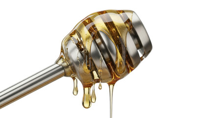 Isolated Honey dipper with dripping honey, golden deliciousness, delicious dessert, sweet treat