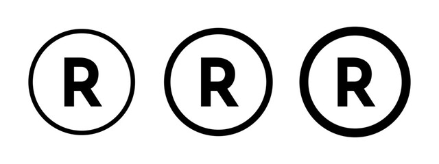 Registered trademark symbol icons set in black and blue colors on white background