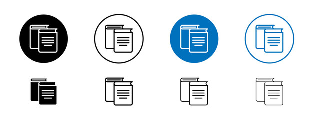 Reference data icons set in black and blue colors on white background