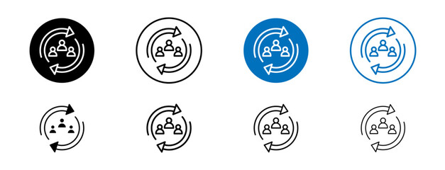 Personnel change icons set in black and blue colors on white background
