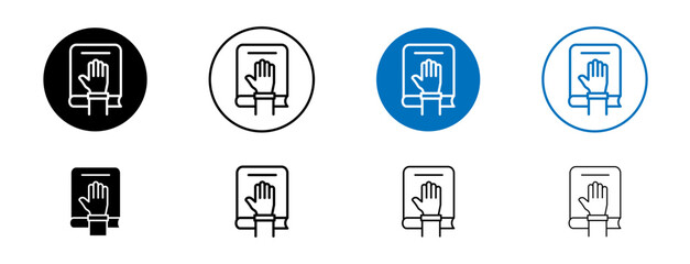 Oath icons set in black and blue colors on white background