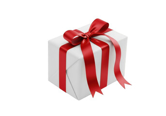 Fototapeta premium White gift box with red ribbon isolated on transparent background