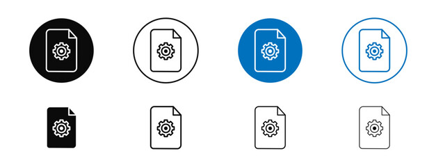 Document settings icons set in black and blue colors on white background