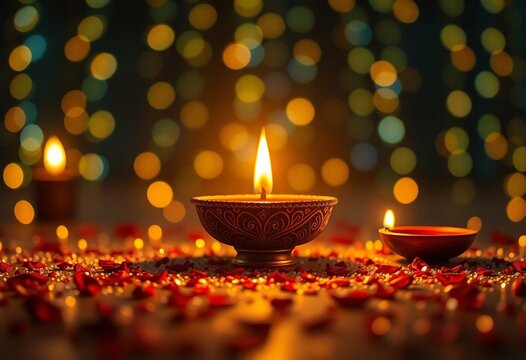 Deepavali Diwali Diya On Glowing Lights