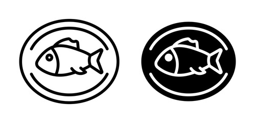 Cooked fish icons set in black and blue colors on white background