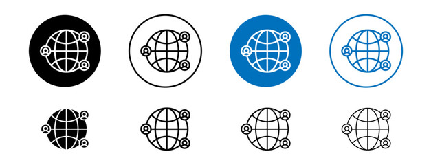 Clients worldwide icons set in black and blue colors on white background