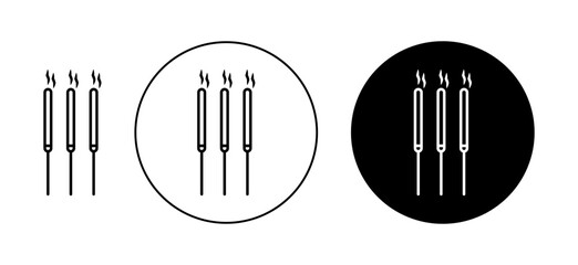 Burning incense stick icons set in black and blue colors on white background