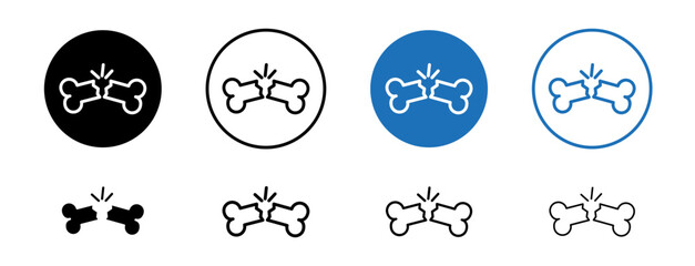 Broken bone icons set in black and blue colors on white background