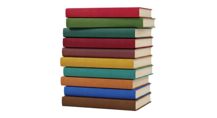 Isolated stack of assorted color books, various sizes, reading, learning, knowledge, education