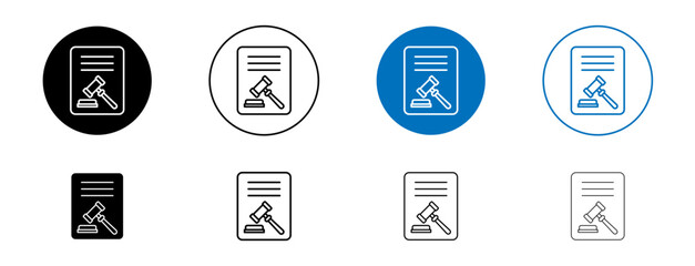 Court decision icons set in black and blue colors on white background