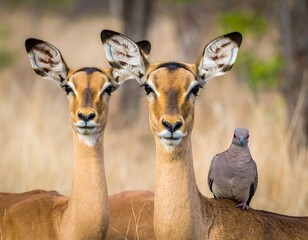 Two impalas and a dove