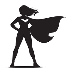 Powerful woman superhero cape flowing silhouette