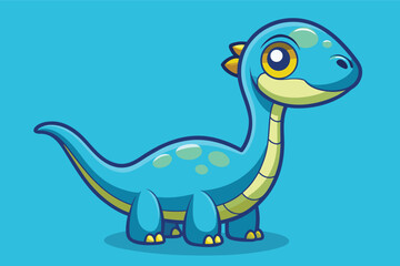 Cute blue dinosaur character smiling against a bright blue background