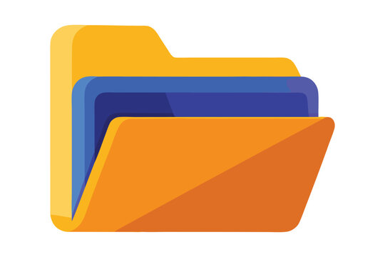 Open Isometric Folder with Blue and Orange Layers on White Background Keywords: isometric, folder, documents, files