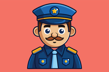 Cartoon police officer character with a friendly demeanor and vibrant colors on a plain background