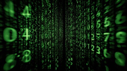 Digital numbers cascade in vibrant green, creating a futuristic backdrop that symbolizes technology and data flow