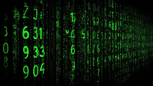 Representation of digital data flow in green code on a dark background at night - Powered by Adobe