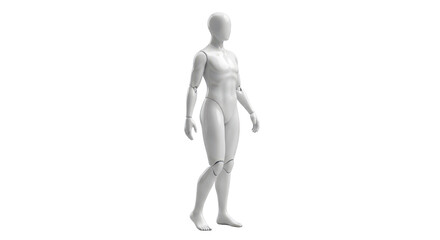 Isolated anatomical mannequin, generic human form standing in walking pose studio shot