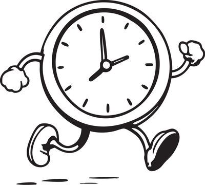 Playful running clock with arms and legs illustration

