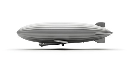 Silver Zeppelin Airship Floating on White Background with Shadow blimp dirigible