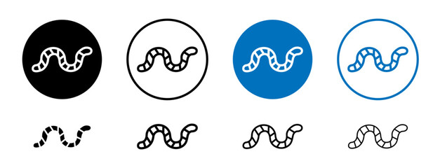 Worm icons set in black and blue colors on white background
