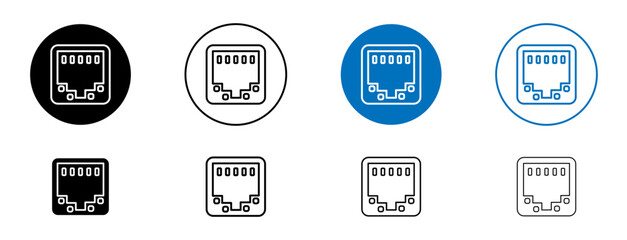 TCP icons set in black and blue colors on white background