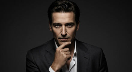 Confident and successful businessman in professional suit contemplating future decisions