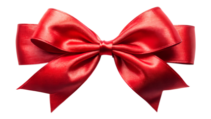 Vibrant red ribbon bow isolated on transparent background, perfect for adding a touch of elegance and festivity to any project or design with its bright color