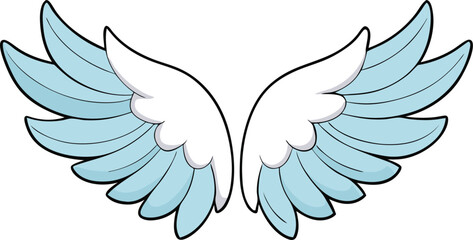 Pair of Stylized Angel Wings with Light Blue Feathers