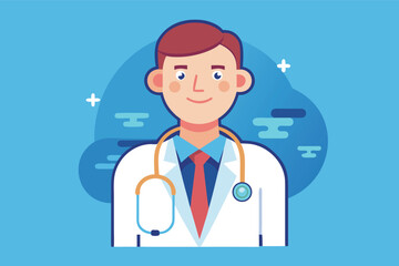 Friendly doctor character in a cartoon style wearing a stethoscope