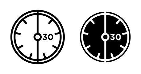Half hour icons set in black and blue colors on white background