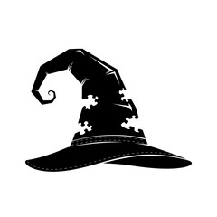 Vector art of black witch hat with puzzle piece design, perfect for halloween and puzzle lovers