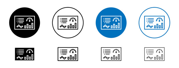 Dashboard icons set in black and blue colors on white background