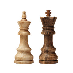 Two wooden chess kings, light and dark, face each other
