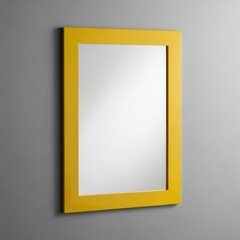 A bright yellow framed rectangular mirror with a reflective surface is presented isolated on white background