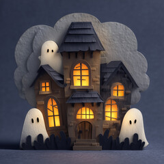 Halloween celebration, ghosts, Halloween, Halloween greeting cards, pumpkin, candy carriage, witch,ghost with phone, ghost with laptop, ghost working on Halloween