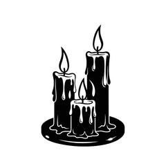 Vector art of three burning candles with dripping wax, creating a spooky and atmospheric ambiance